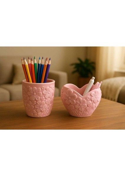 2'li El Yapımı Çiçek Tasarımlı Saksılık - Handmade Taş Tozu Sukulent Mumluk Dekoratif Biblo 8 cm fiyatları