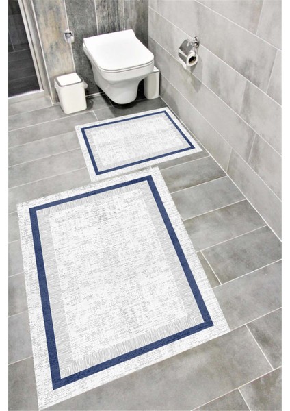 Kaymaz Tabanlı Suya Dayanıklı Dijital Baskılı Banyo Paspası Takımı | Bordo Halı 1520