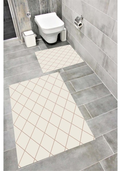 Su Emici Yumuşak Kaymaz Taban Sünger Dolgulu Yıkanabilir Dekoratif Banyo Paspası TAKIMI-1162