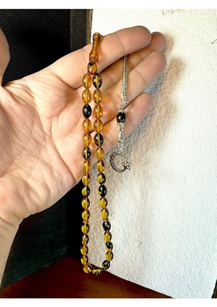 Ateş Kehribar Tesbih Sarı-Siyah Renkli Beyzi Kesim T-192 modelleri