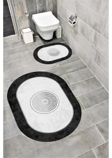 Su Emici Yumuşak Kaymaz Sünger Dolgulu Yıkanabilir Dekoratif Banyo Paspası Takımı ARGUVAN1038OVAL