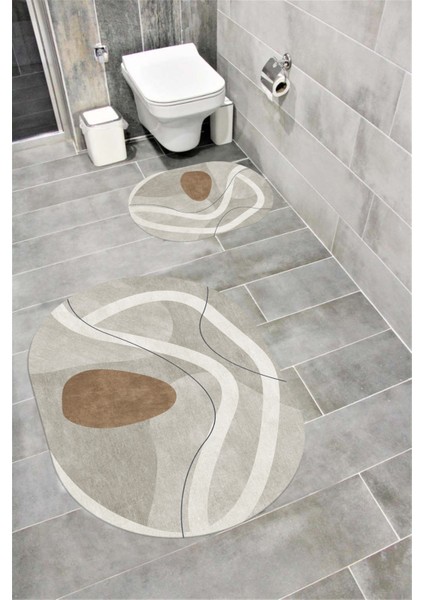 Su Emici Yumuşak Kaymaz Taban Sünger Dolgulu Yıkanabilir Dekoratif Banyo Paspası Takımı 1133 Oval