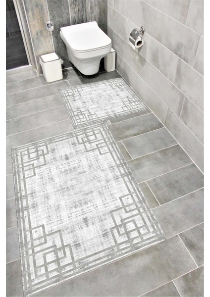 Su Emici Yumuşak Kaymaz Taban Sünger Dolgulu Yıkanabilir Dekoratif Banyo Paspası Takımı Fast