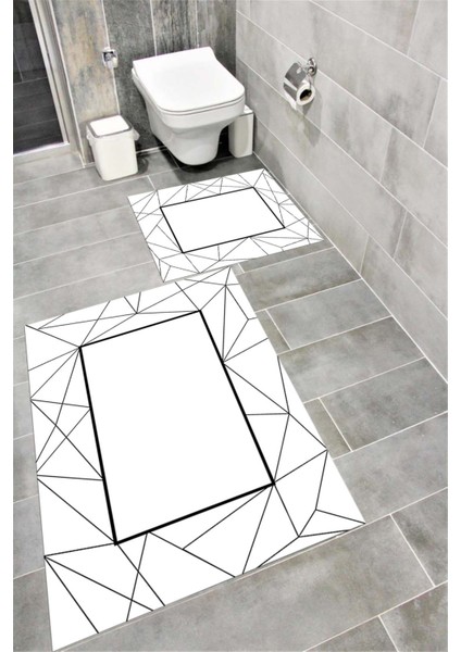 Su Emici Yumuşak Kaymaz Taban Sünger Dolgulu Yıkanabilir Dekoratif Banyo Paspası Takımı EHL211