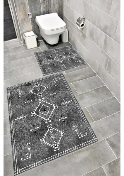 Su Emici Yumuşak Kaymaz Taban Sünger Dolgulu Yıkanabilir Dekoratif Banyo Paspası Takımı EHL132A