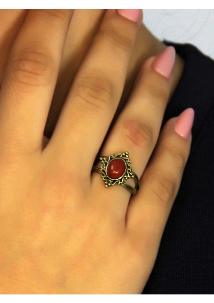 Doğal Taş Akik Yuvarlak Doğal Taşlı Antik Model Kadın Ayarlanabillir Yüzük EUY71A fiyatları