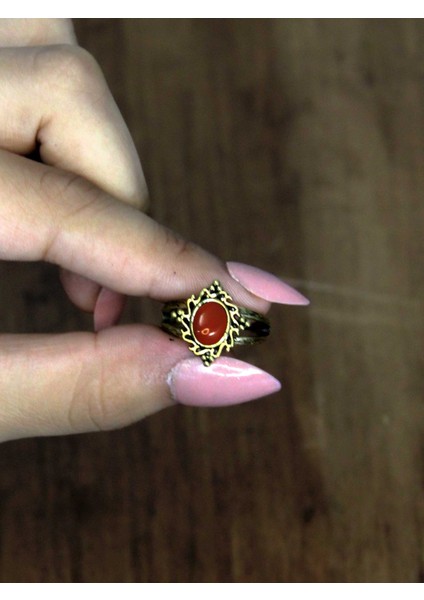 Doğal Taş Akik Yuvarlak Doğal Taşlı Antik Model Kadın Ayarlanabillir Yüzük EUY71A modelleri