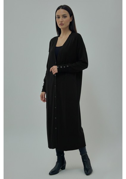 Düğme Detaylı Uzun Merserize Triko Hırka