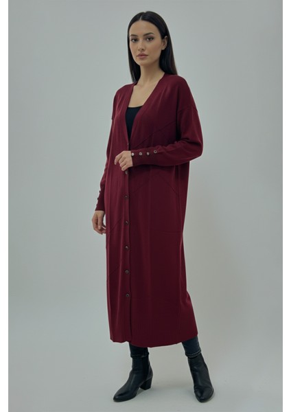 Düğme Detaylı Uzun Merserize Triko Hırka