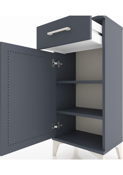 Arges Komodin 2 Raflı Tek Çekmeceli Tek Kapaklı 44X30X96 Antrasit-Antrasit indirimleri