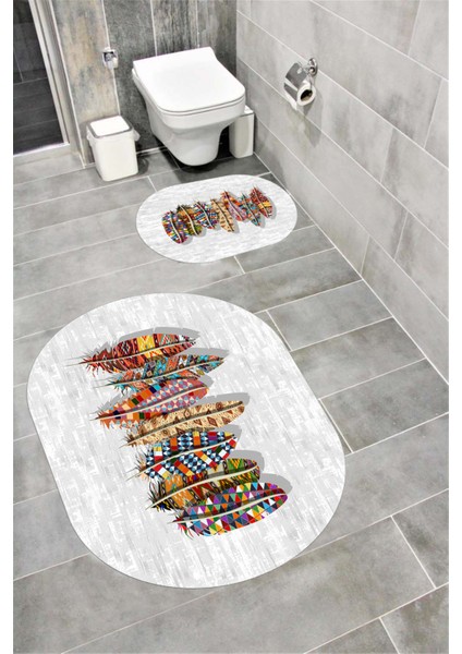 Su Emici Yumuşak Kaymaz Taban Sünger Dolgulu Yıkanabilir Dekoratif Banyo Paspası Takımı-Doruk