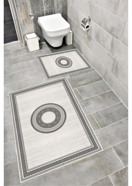 Su Emici Yumuşak Kaymaz Taban Sünger Dolgulu Yıkanabilir Dekoratif Banyo Paspası Takımı Greek