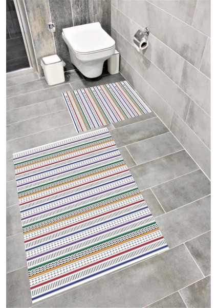 Su Emici Yumuşak Kaymaz Taban Sünger Dolgulu Pamuksu Doku Yıkanabilir Dekoratif Banyo Paspası 1325