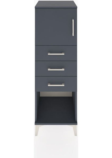 Hyperion Dolap Tek Raflı 3 Çekmeceli Tek Kapaklı 44X44X134 Antrasit-Antrasit
