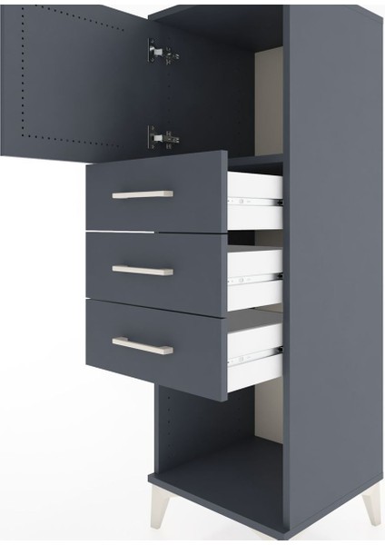 Hyperion Dolap Tek Raflı 3 Çekmeceli Tek Kapaklı 44X44X134 Antrasit-Antrasit indirimleri