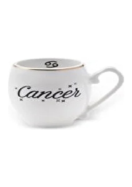 Yengeç Burcu Kahve Fincanı Porselen Desenli 90 ml 2 Parçalı Beyaz Renk