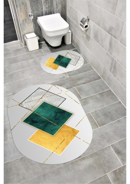 Su Emici Yumuşak Kaymaz Taban Sünger Dolgulu Yıkanabilir Dekoratif Banyo Paspası TAKIMI-1075