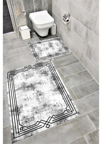 Su Emici Yumuşak Kaymaz Taban Sünger Dolgulu Yıkanabilir Dekoratif Banyo Paspası Takımı EHL59