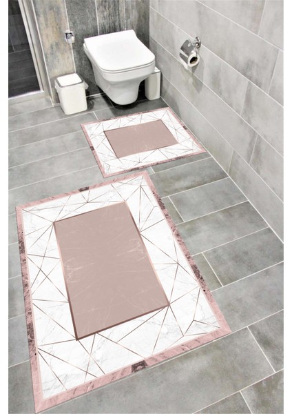 Su Emici Yumuşak Kaymaz Taban Sünger Dolgulu Yıkanabilir Dekoratif Banyo Paspası Takımı EHL44