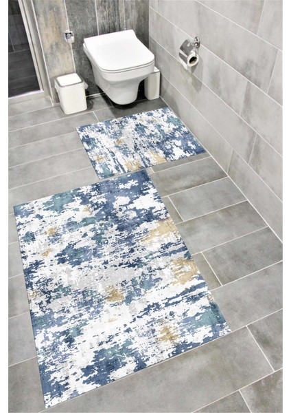 Su Emici Yumuşak Kaymaz Taban Sünger Dolgulu Yıkanabilir Dekoratif Banyo Paspası Takımı 1297