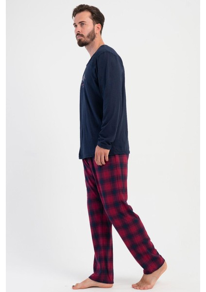Erkek Büyük Beden Lacivert Uzun Kollu Üst Ekose Desenli Alt Pijama Takımı C2T4N1305 modelleri