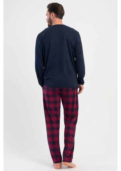 Erkek Büyük Beden Lacivert Uzun Kollu Üst Ekose Desenli Alt Pijama Takımı C2T4N1305 fırsatları