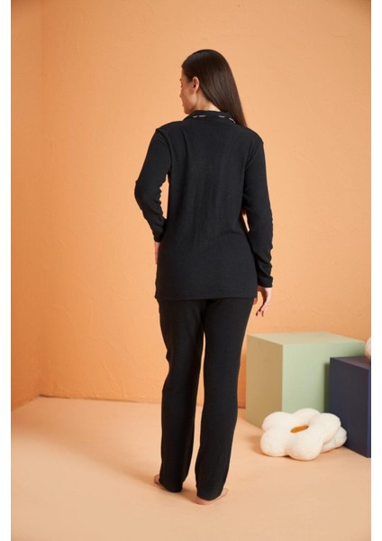 Kadın Siyah Düğmeli Pijama Takımı 28036 fiyatları