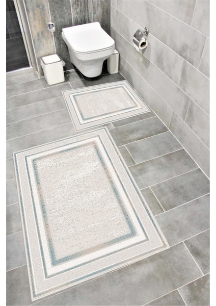 Su Emici Yumuşak Kaymaz Taban Sünger Dolgulu Pamuksu Doku Yıkanabilir Dekoratif Banyo Paspası 1372B