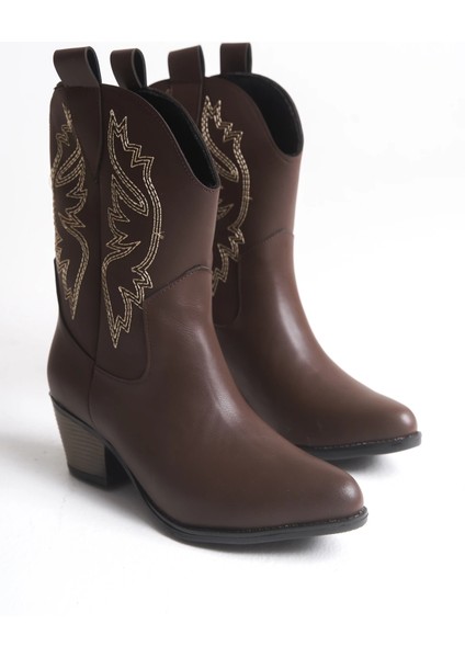 Bertha Yeni Sezon Kahve Deri Kovboy Bot