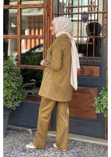 Taşlı Süet Pantolonlu Takım MA24.34 Oliv fiyatları