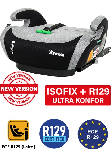 Isofix Bağlantılı 15-36 kg Oto Koltuğu Yükseltici Booster Gri