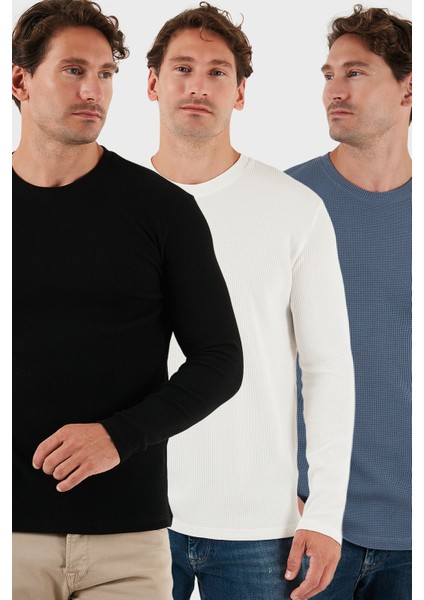 Pamuklu Bisklet Yaka Slim Fit Basic 3'lü Paket Sweat Erkek Sweat 5905073S3