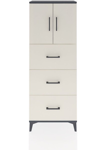 Arges Dolap 2 Raflı 3 Çekmeceli 2 Kapaklı 60X30X163 Antrasit-Aytaşı