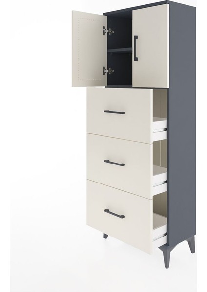 Arges Dolap 2 Raflı 3 Çekmeceli 2 Kapaklı 60X30X163 Antrasit-Aytaşı fırsatları