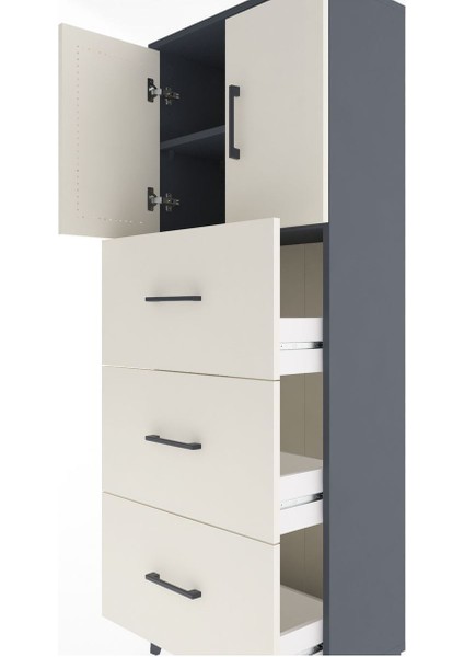 Arges Dolap 2 Raflı 3 Çekmeceli 2 Kapaklı 60X30X163 Antrasit-Aytaşı indirimleri