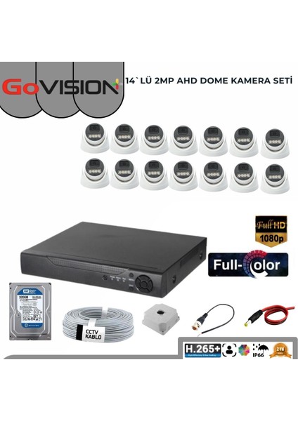 Go Vision 14'lü Ahd Dome Kamera Seti 2mp 3.6mm Full Color Serisi
