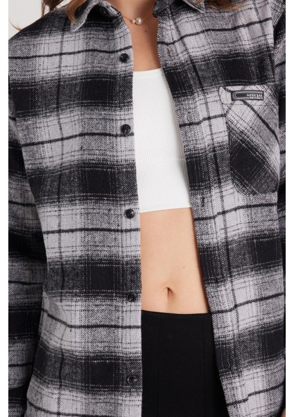 Kadın Slim Fit Dar Kesim Oduncu Tek Cepli Kareli Kışlık Gömlek modelleri