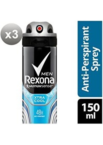 Men Xtra Cool Antiperspirant Deodorant Sprey 150 ml 3'lü Paket 48 Saat Koruma