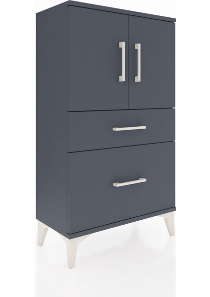 Arges Komodin 2 Raflı 2 Çekmeceli 2 Kapaklı 60X30X106 Antrasit-Antrasit fırsatları