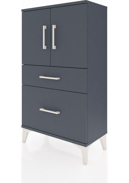 Arges Komodin 2 Raflı 2 Çekmeceli 2 Kapaklı 60X30X106 Antrasit-Antrasit indirimleri