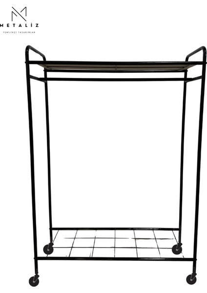 METALİZ Tekerlekli Elbise Askılığı Raflı ve Taşınabilir Kıyafet Düzenleyici Stant Tekerli Siyah indirimleri