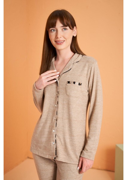 Kadın Kahverengi Düğmeli Pijama Takımı 28036 fiyatları