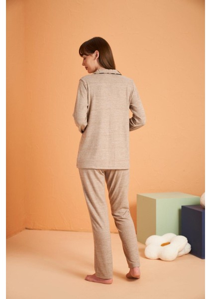 Kadın Kahverengi Düğmeli Pijama Takımı 28036 modelleri