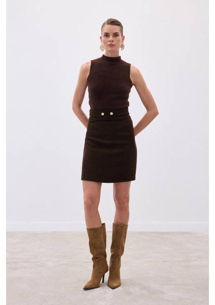 Sıfır Kol Sakallı Triko Bluz - Kahve fiyatları