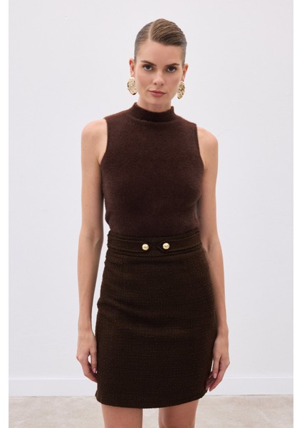 Sıfır Kol Sakallı Triko Bluz - Kahve modelleri