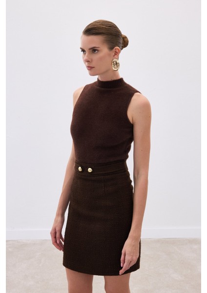 Sıfır Kol Sakallı Triko Bluz - Kahve fırsatları