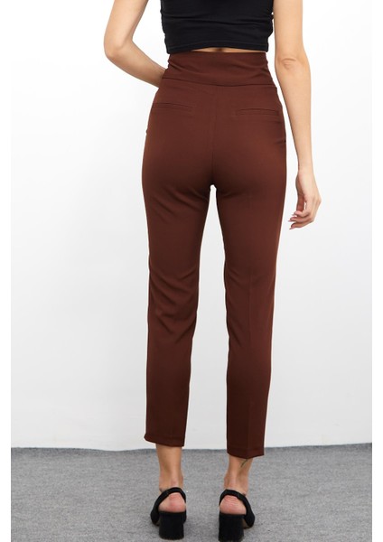 Yüksek Bel Dar Paça Pantolon M1674 Kahve fiyatları