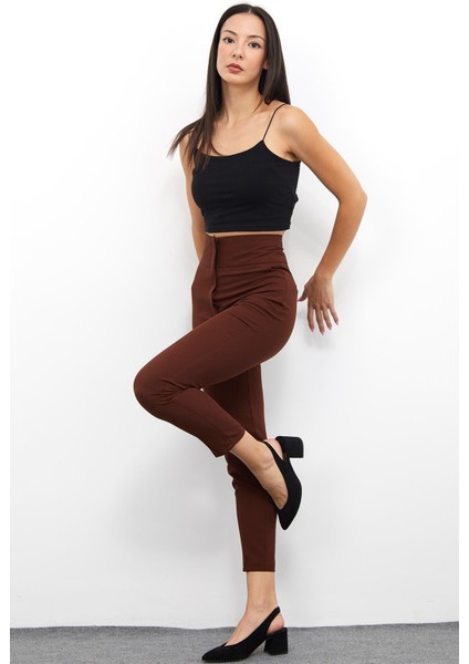 Yüksek Bel Dar Paça Pantolon M1674 Kahve fırsatları
