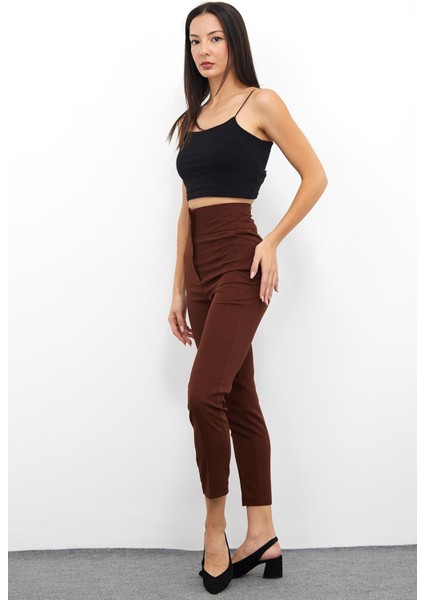 Yüksek Bel Dar Paça Pantolon M1674 Kahve indirimleri