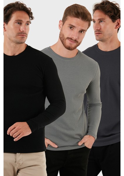 Pamuklu Bisklet Yaka Slim Fit Basic 3'lü Paket Sweat Erkek Sweat 5905073S3